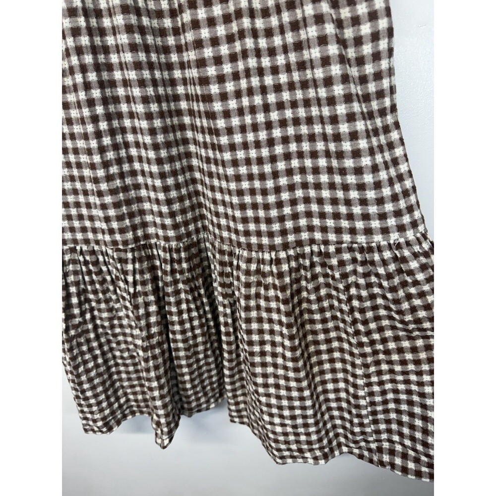 Madewell Lucie Smocked Gingham Midi Dress Brown White Puff Sleeve Cotton Sz XXS - Picture 11 of 16